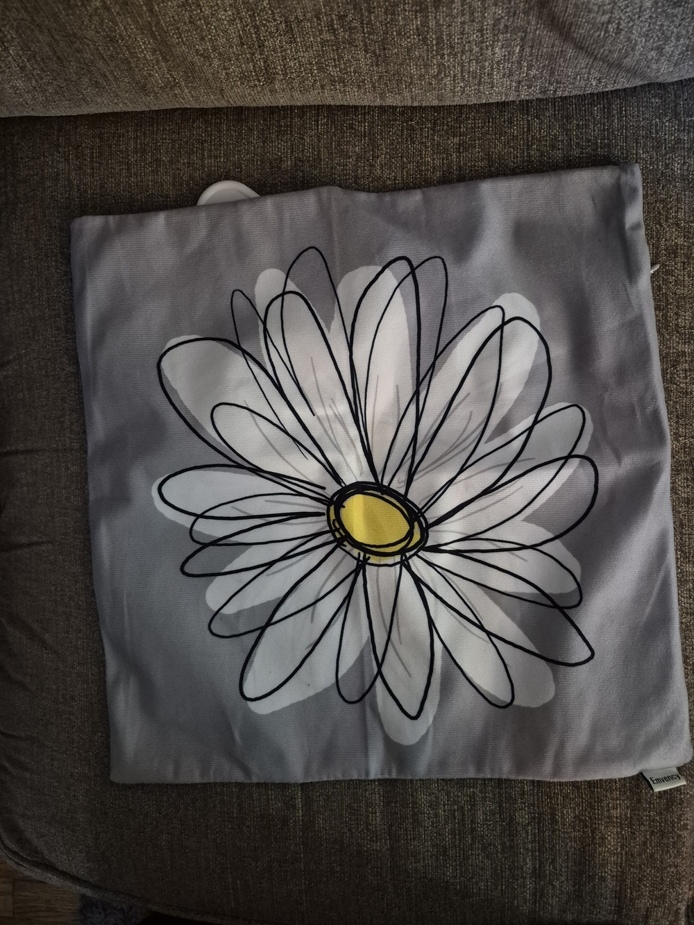 Decorative Daisy Throw Pillow Cover in Gray with Yellow Center